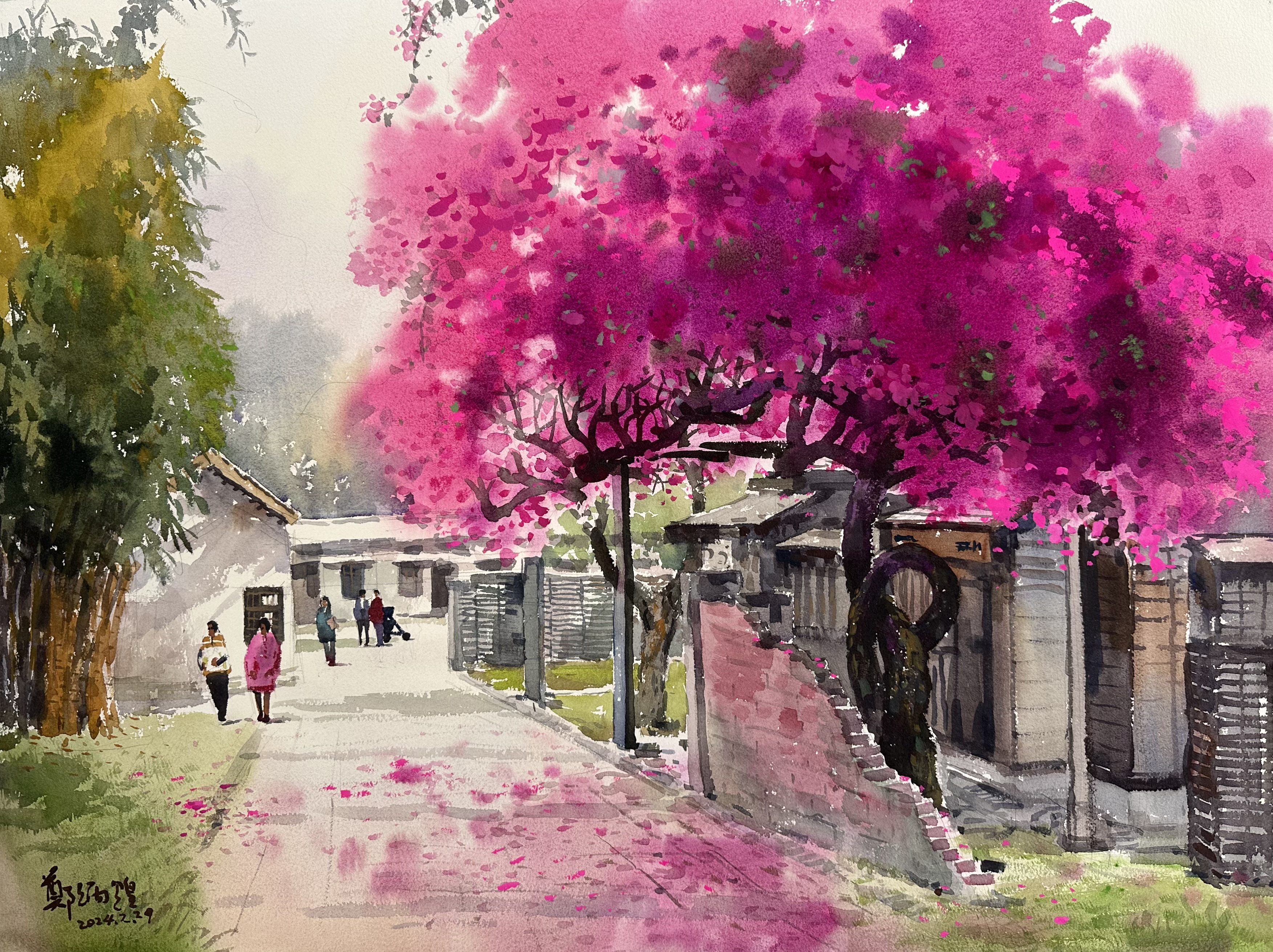 鄭炳煌 春意盎然 水彩 對開 2024.2.29